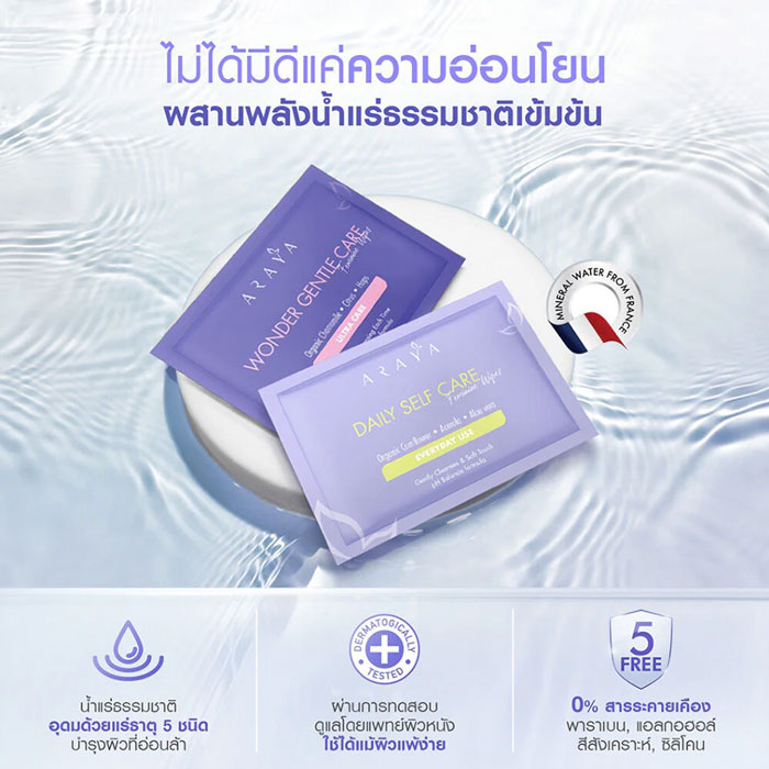 ทิชชู่เปียกสำหรับจุดซ่อนเร้น ARAYA Duo Care Feminine Wipes