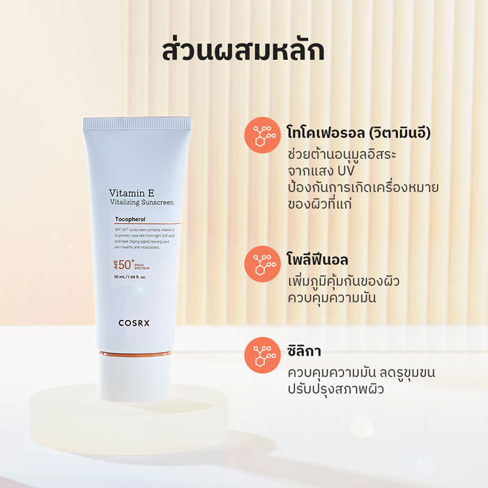 ครีมกันแดด COSRX Vitamin E Vitalizing Sunscreen Tocopherol SPF50+ Broad Spectrum