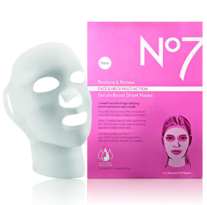 มาสก์ No7 Restore & Renew FACE & NECK MULTI ACTION Serum Boost Sheet Mask