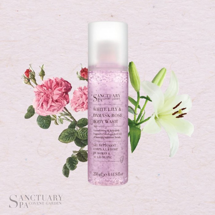 sanctuary spa white lily & damask rose body wash