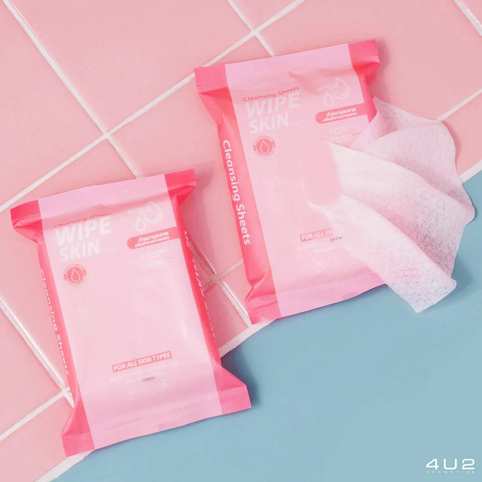 4U2 Wipe Skin Cleansing Sheets แผ่นเช็ดทำความสะอาด แม้เครื่องสำอางกันน้ำ Waterproof