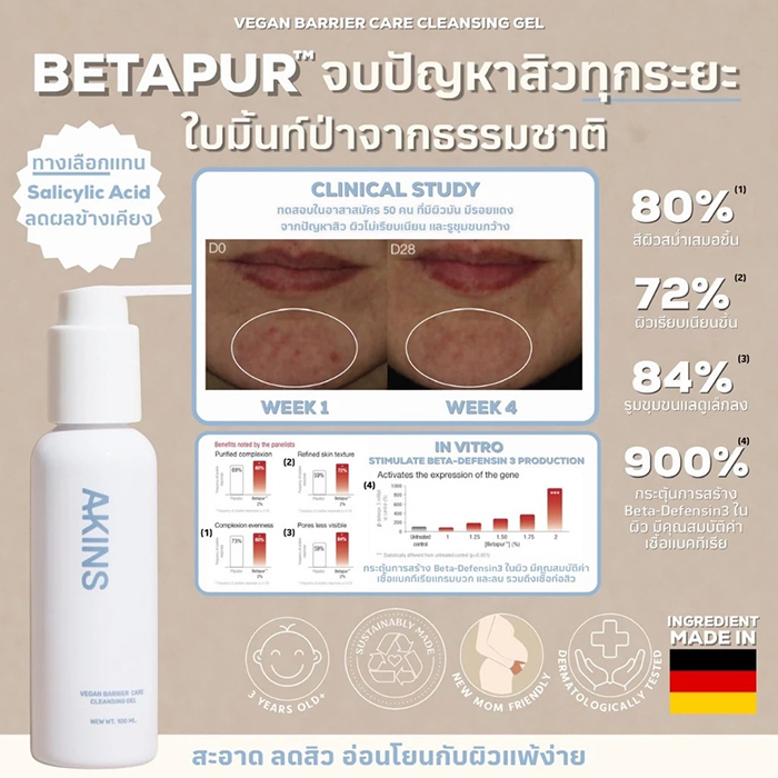 เจลล้างหน้า AKINS Vegan Barrier Care Cleansing Gel