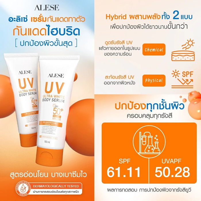 กันแดดทาตัว ALESE UV Ultra White Body Serum SPF50+ PA++++