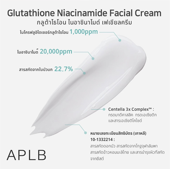 ครีมบำรุงผิวหน้า APLB Glutathione Niacinamide Facial Cream
