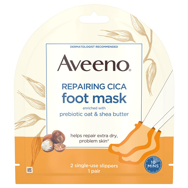 Aveeno Repairing Cica Foot Mask 2 Single-Use Slippers มาสก์เท้า ช่วยในการปลอบประโลมและฟื้นฟูบำรุงผิวเท้าให้แลดูนุ่ม เรียบเนียน และดูมีสุขภาพดี