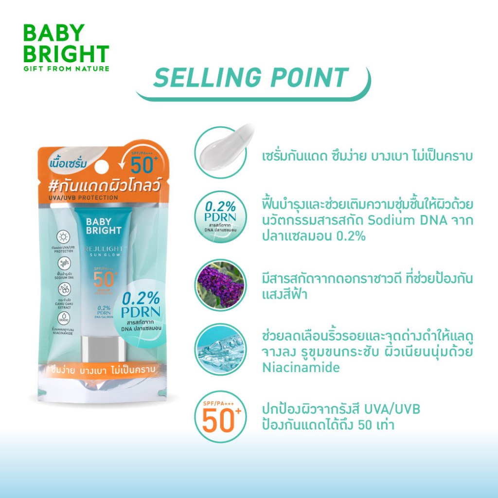 ครีมกันแดด Baby Bright Rejulight Sunglow SPF50+ PA+++