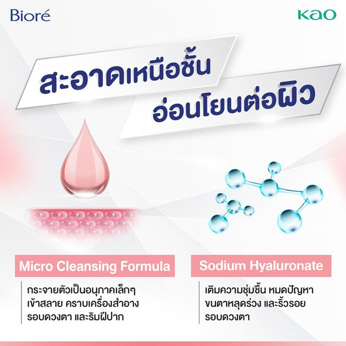 Biore Makeup Remover for Eye & Lip เมคอัพ รีมูฟ ทำความสะอาดเหนือชั้นกระจายตัวเป็นอนุภาคเล็ก ๆ อย่างอ่อนโยน