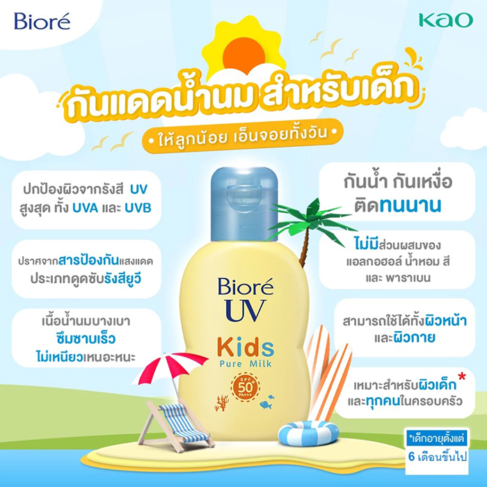 โลชั่นกันแดด Biore UV Smooth Kids Milk SPF50+ PA++++