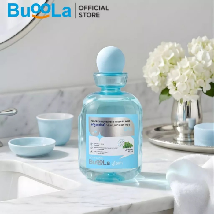 น้ำยาบ้วนปาก สูตรไม่มีแอลกอฮอล์ Buoola Mouthwash Fluoride Peppermint Fresh Flavor