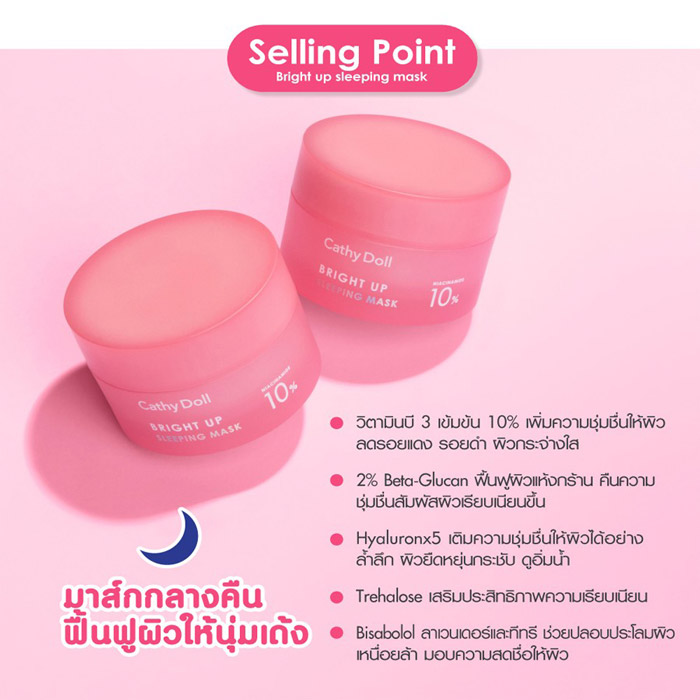 Cathy Doll Bright Up Sleeping Mask สลีปปิ้งมาสก์ ดูแลให้ผิวสว่างกระจ่างใส ลดเลือนจุดด่างดำและสีผิวสม่ำเสมอ