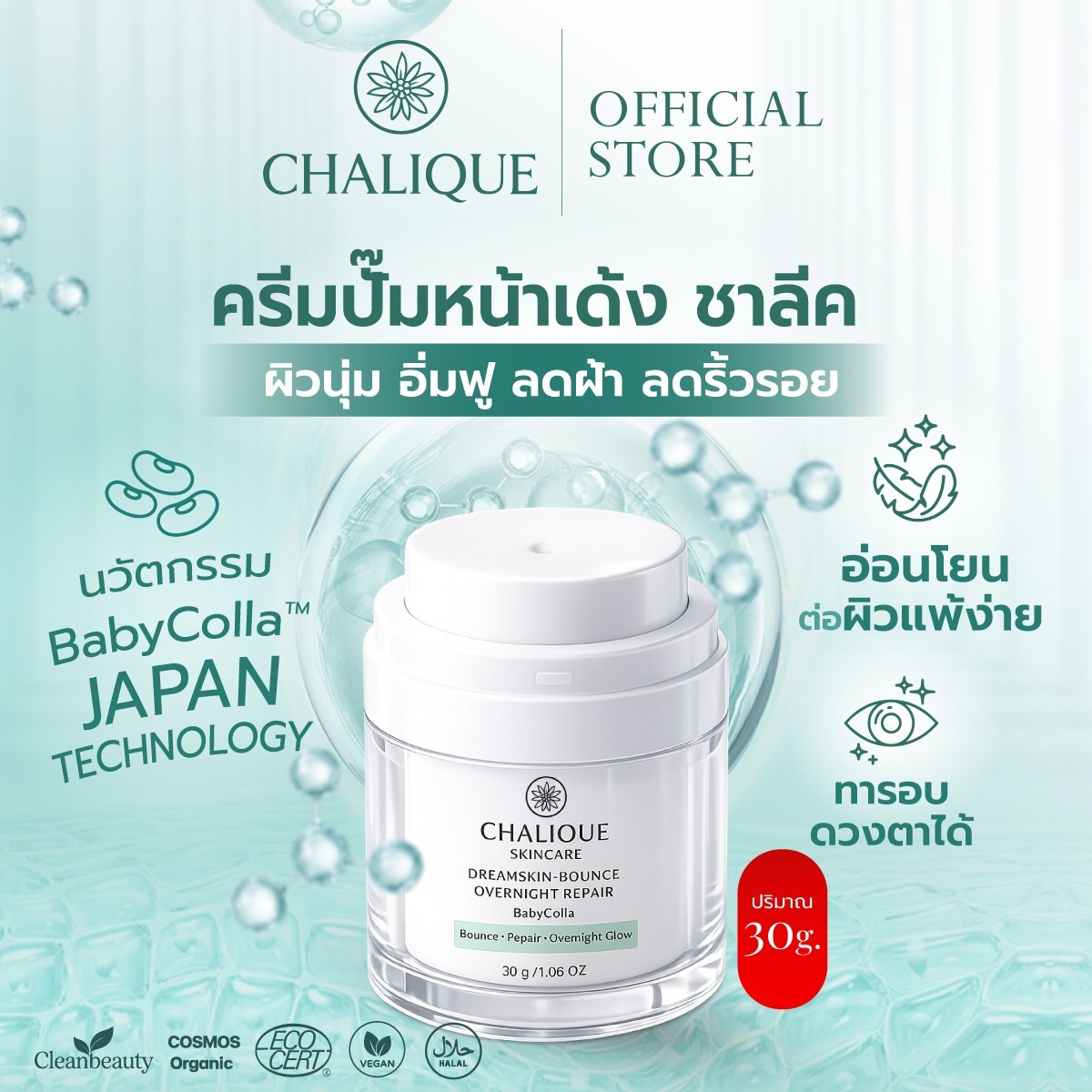ครีมปั๊มหน้าเด้ง Chalique DreamSkin Bounce Overnight Repair