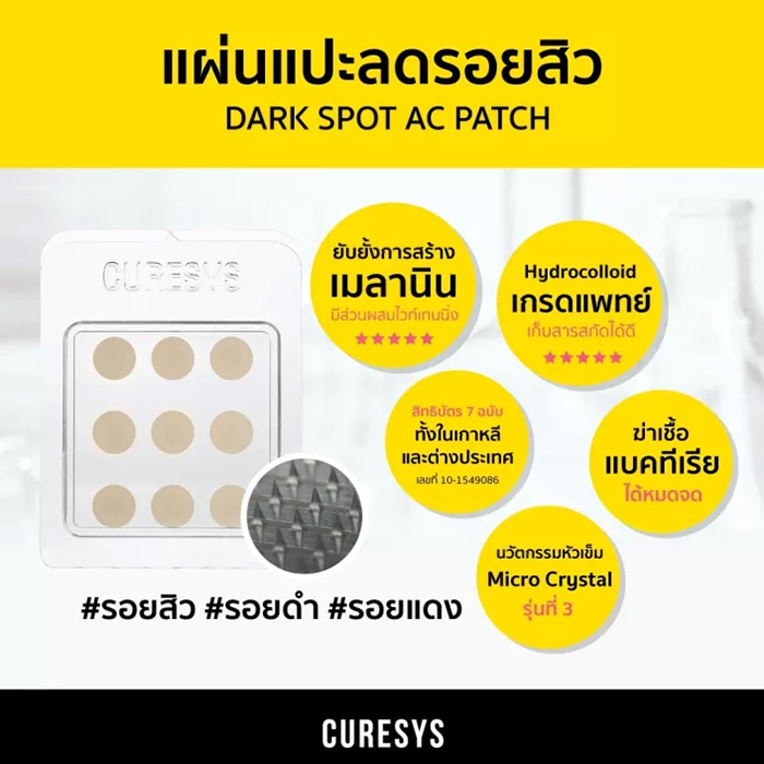 แผ่นแปะสิว ลดรอยสิว Curesys Dark Spot AC Needle Patch