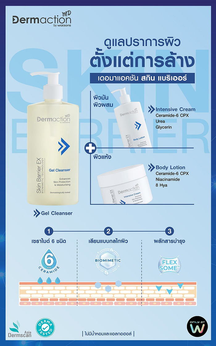 เจลล้างหน้า Dermaction Plus by Watsons Skin Barrier EX Gel Cleanser เจลล้างหน้า Dermaction Plus by Watsons Skin Barrier EX Gel Cleanser