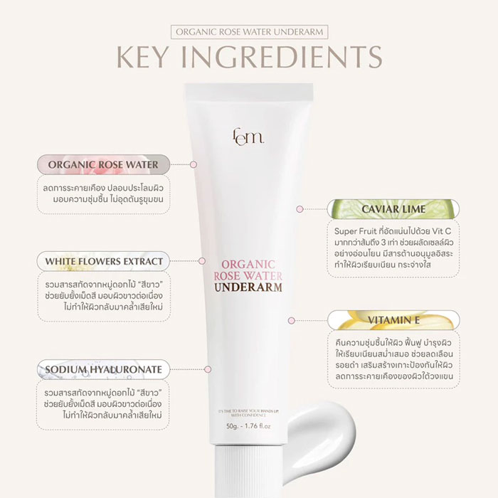 ครีมบำรุงผิวใต้วงแขน Fem Organic Rose Water Underarm