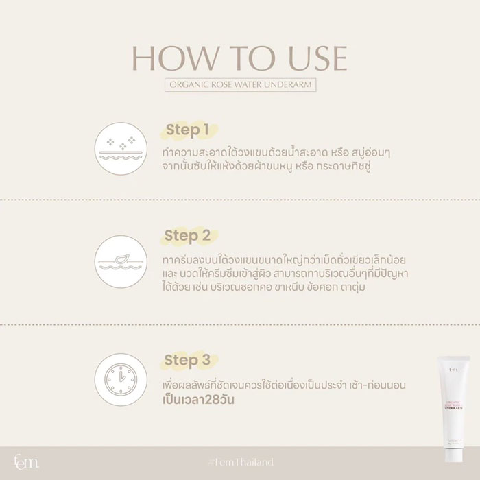 ครีมบำรุงผิวใต้วงแขน Fem Organic Rose Water Underarm