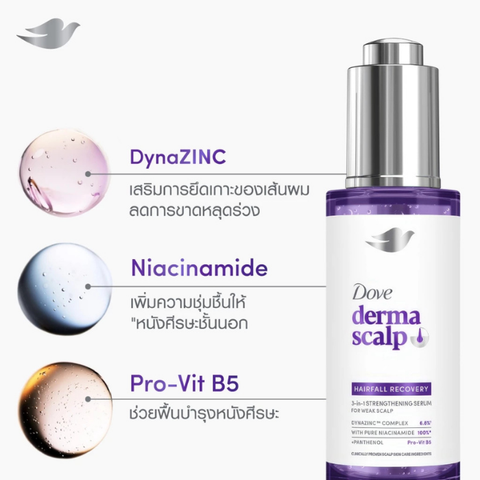 เซรั่มบำรุงเส้นผม Dove Derma Scalp Hairfall Recovery 3-In-1 Strengthening Serum