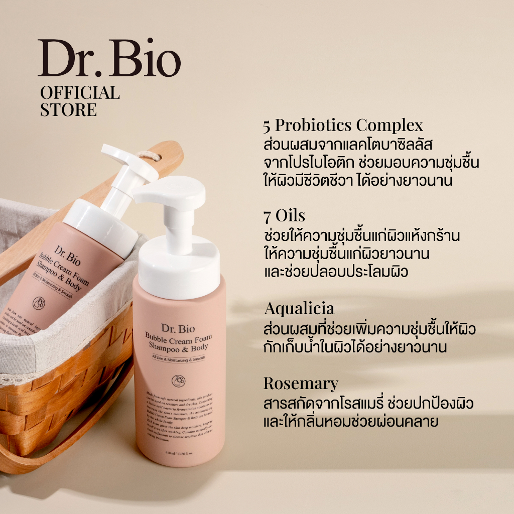 ครีมโฟมทำความสะอาดผิว Dr.Bio Bubble Cream Foam Shampoo & Body