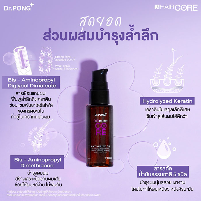 น้ำมันบำรุงเส้นผม ลดการชี้ฟู Dr.PONG 009 Hair Core Oil น้ำมันบำรุงเส้นผม ลดการชี้ฟู Dr.PONG 009 Hair Core Oil