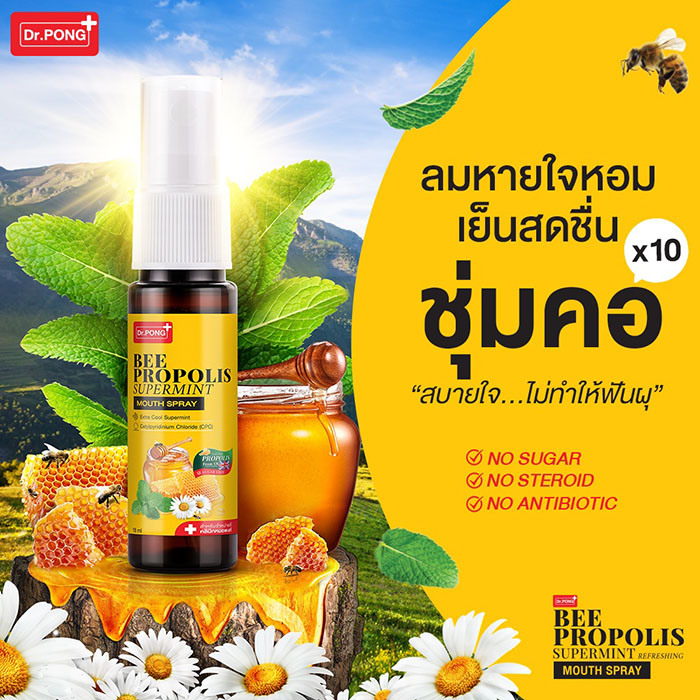 เม้าท์สเปรย์ สำหรับช่องปากและคอ Dr.PONG Bee Propolis Supermint Mouth Spray