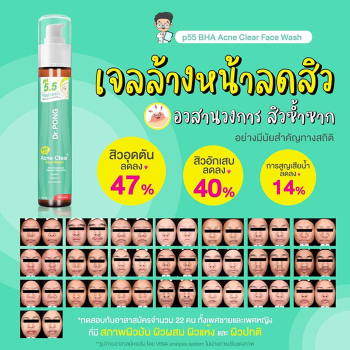 เจลล้างหน้า Dr.PONG P55 BHA Acne Clear Face Wash