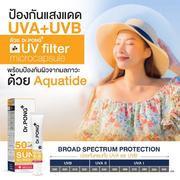 ครีมกันแดด Dr.PONG Hyaluronic Ultra Light Sunscreen with Aquatide SPF50 PA+++