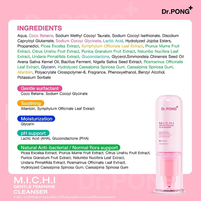 คลีนเซอร์ทำความสะอาดจุดซ่อนเร้น Dr.PONG Michi Gentle Feminine Cleanser