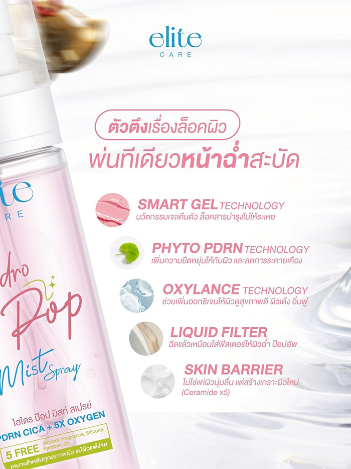 สเปรย์บำรุงผิวหน้า Elite Care Hydro Pop Mist Spray PDRN (CICA) + 5X OXYGEN