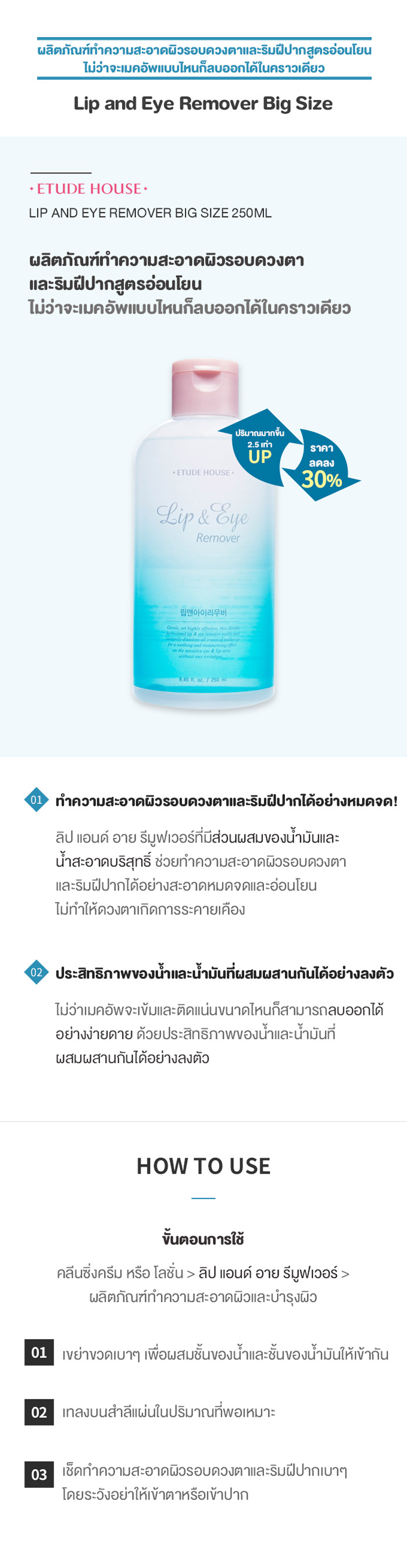 Etude House Lip & Eye Remover เมคอัพรีมูฟเวอร์  ผลิตภัณฑ์ทำความสะอาดผิวรอบดวงตาและริมฝีปากสูตรอ่อนโยน 