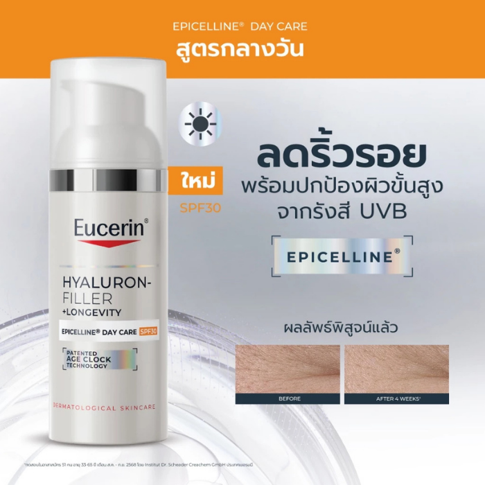 ครีมบำรุงผิวตอนกลางวัน Eucerin Hyaluron Filler +Longevity Epicelline Day Care SPF30