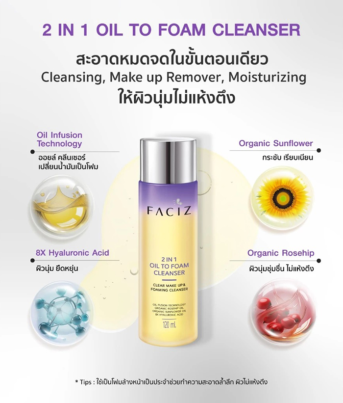 คลีนเซอร์ Faciz 2 IN 1 Oil to Foam Cleanser