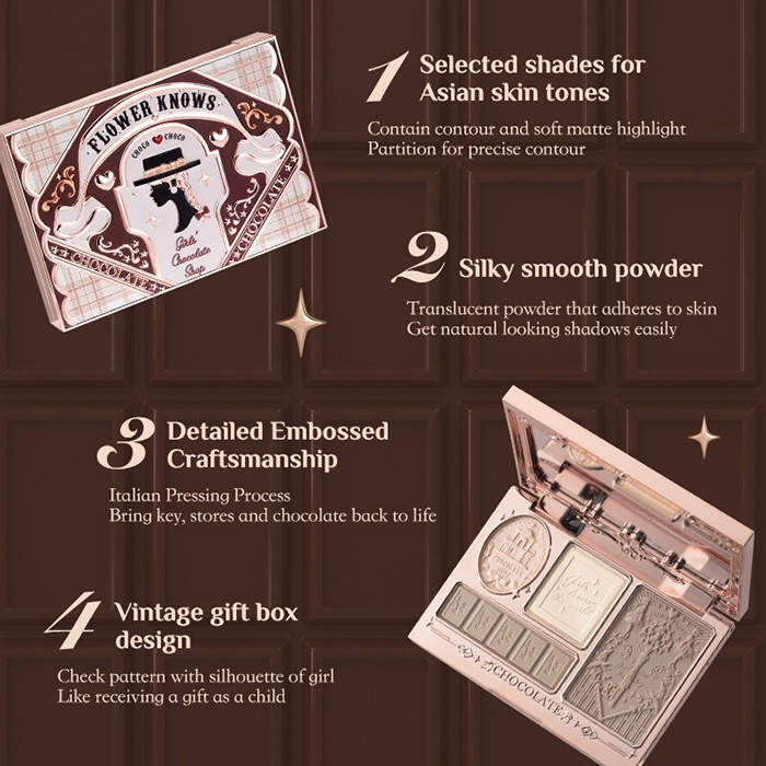 ไฮไลท์และคอนทัวร์ Flower Knows Chocolate Wonder-Shop Highlighter & Contour