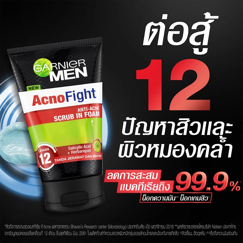 โฟมล้างหน้า GARNIER Men Acno Fight Anti Acne Scrub In Foam