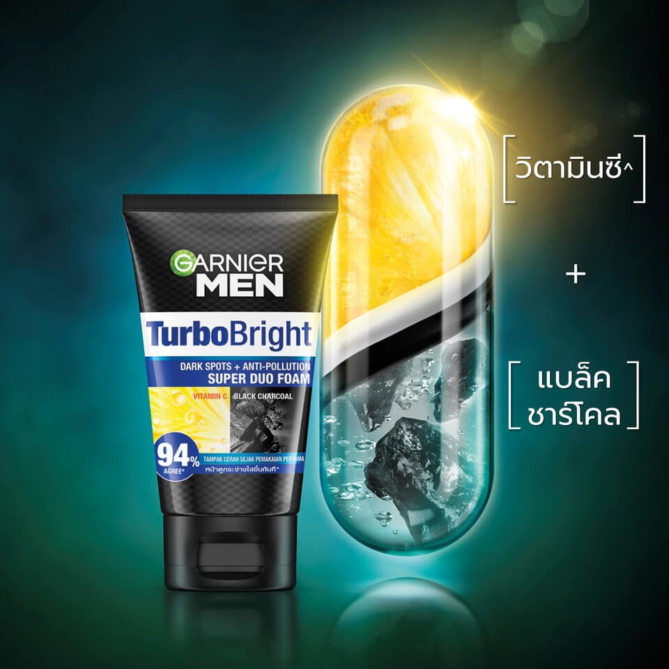 โฟมล้างหน้า GARNIER Men Turbo Bright Duo Foam Black