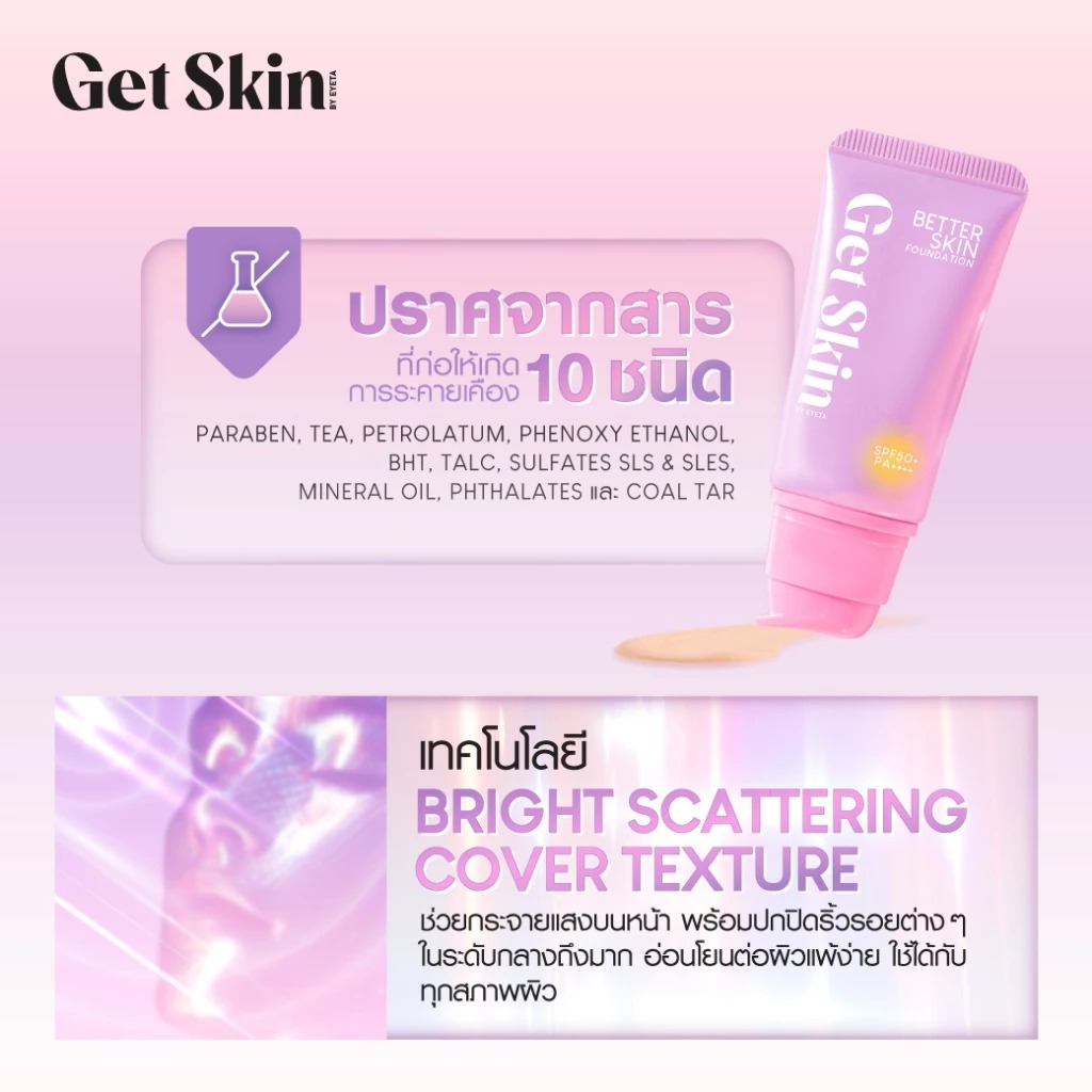ครีมบำรุงผิวผสมรองพื้น Get Skin Better Skin Foundation SPF50+ PA++++ ครีมบำรุงผิวผสมรองพื้น Get Skin Better Skin Foundation SPF50+ PA++++