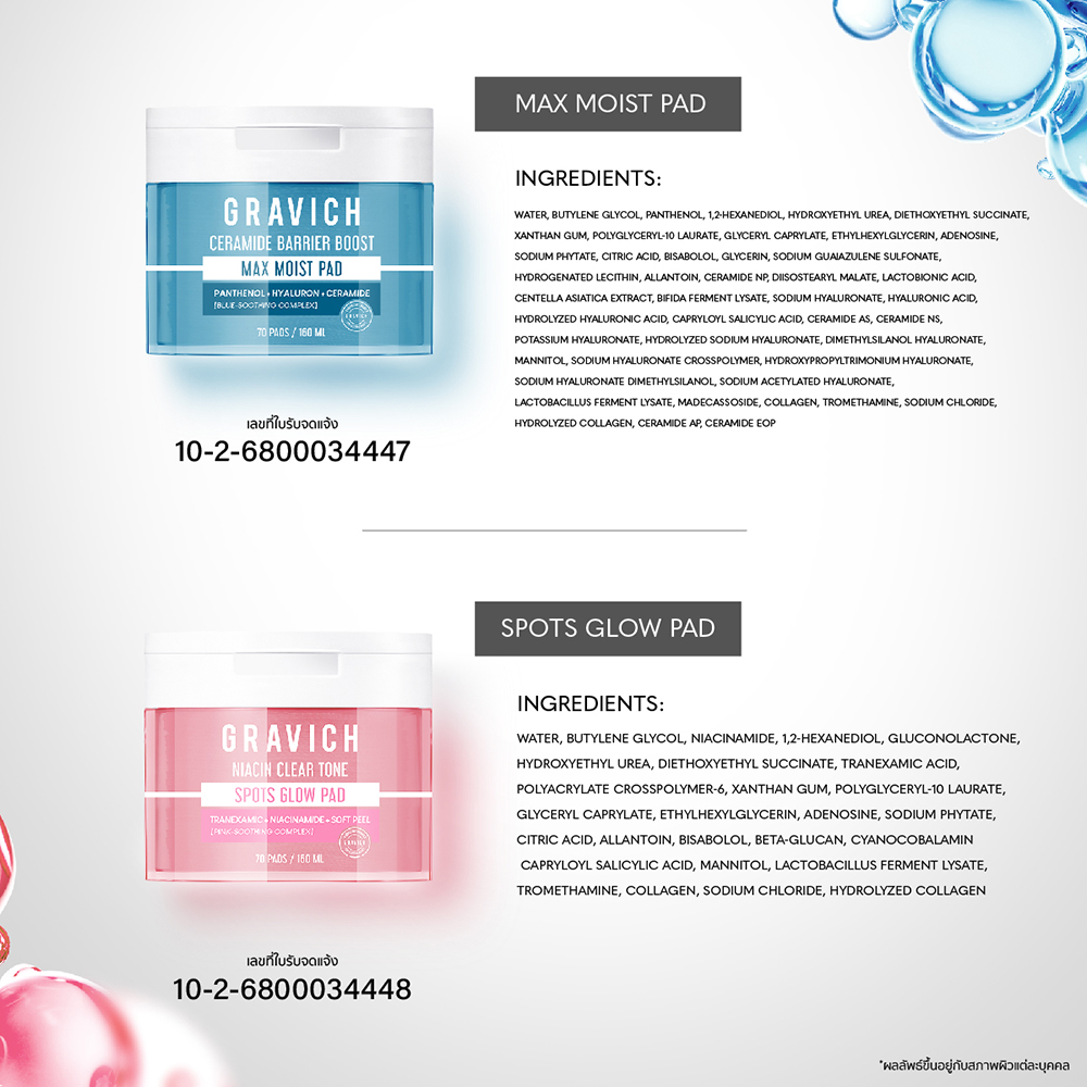 โทนเนอร์แพด Gravich Niacin Clear Tone Spots Glow โทนเนอร์แพด Gravich Niacin Clear Tone Spots Glow