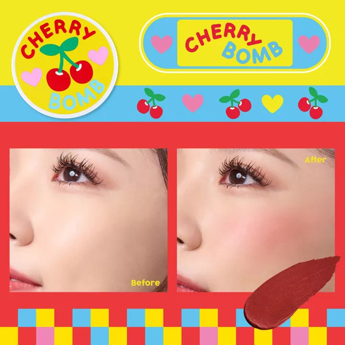  HAPPY FUNDAY Cream Blush Cherry bomb บลัชออนเนื้อครีมเนียนนุ่ม สีแน่น เกลี่ยง่าย ติดทนนาน ไม่อุดตันผิว