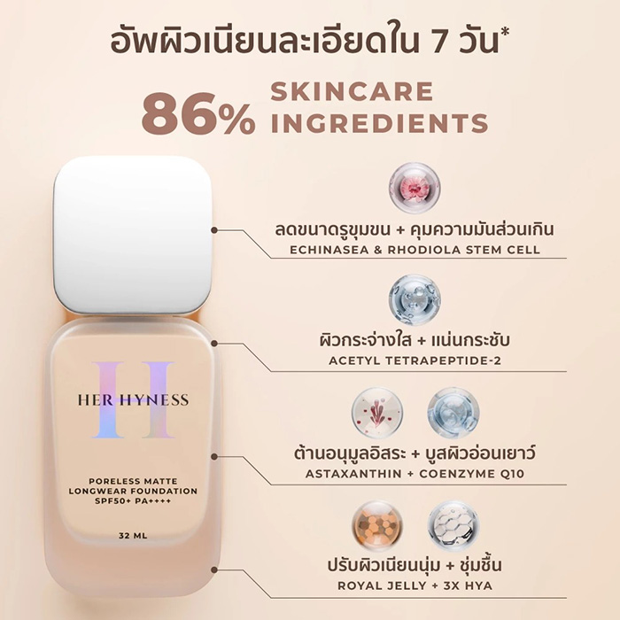 รองพื้นเนื้อน้ำ Her Hyness Poreless Matte Longwear Foundation SPF50+PA++++ รองพื้นเนื้อน้ำ Her Hyness Poreless Matte Longwear Foundation SPF50+PA++++