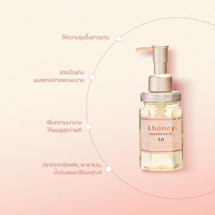 ออยล์บำรุงผมสูตรผมแห้งเสีย &honey Moist Shine Hair Oil
