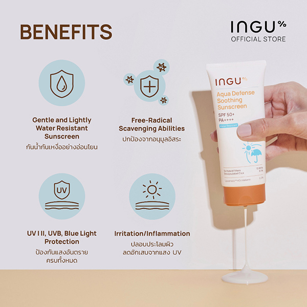 INGU Aqua Defense Soothing Sunscreen SPF50+ PA++++ Water Resistant กันแดด