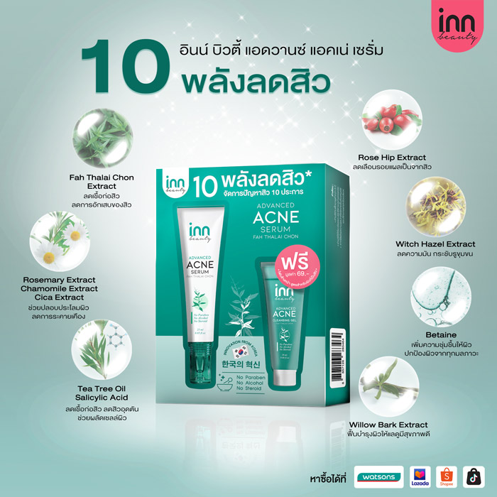 Inn Beauty Advanced Acne Serum เซรั่มรักษาสิว ยับยั้งการเติบโตและต้นเหตุของสิว