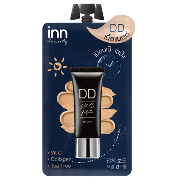  Inn Beauty DD Vit C Matte SPF 25 PA   ผลิตภัณฑ์รองพื้น  เนื้อสีรองพื้นปรับเข้าได้กับทุกสีผิว กันน้ำ กันแดด