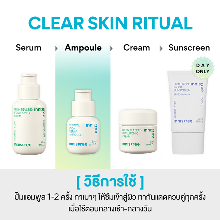 แอมพูลผสมเรตินอลและซิก้า Innisfree Retinol Cica Repair Ampoule