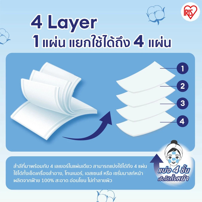 สำลี IRIS OHYAMA 4-Layer Less Toner Cotton Pads