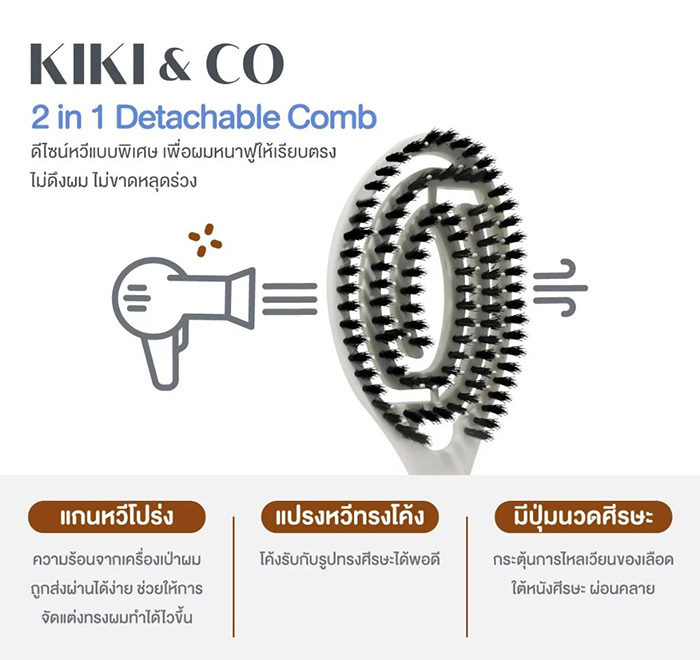 แปรงหวีผมขนหมูป่า KIKI & CO 2in1 Detachable Comb