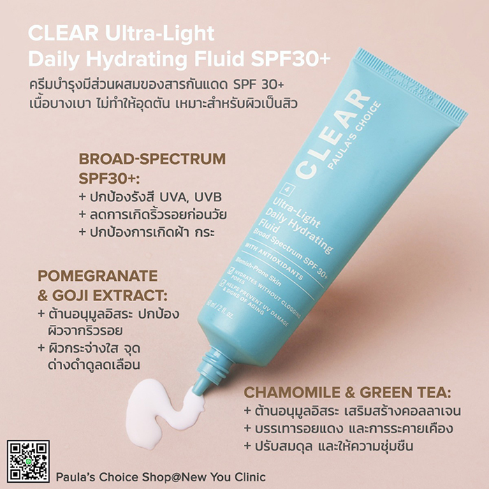 ครีมบำรุงผิวหน้า Paula's Choice CLEAR Ultra-Light Daily Hydrating Fluid SPF30+