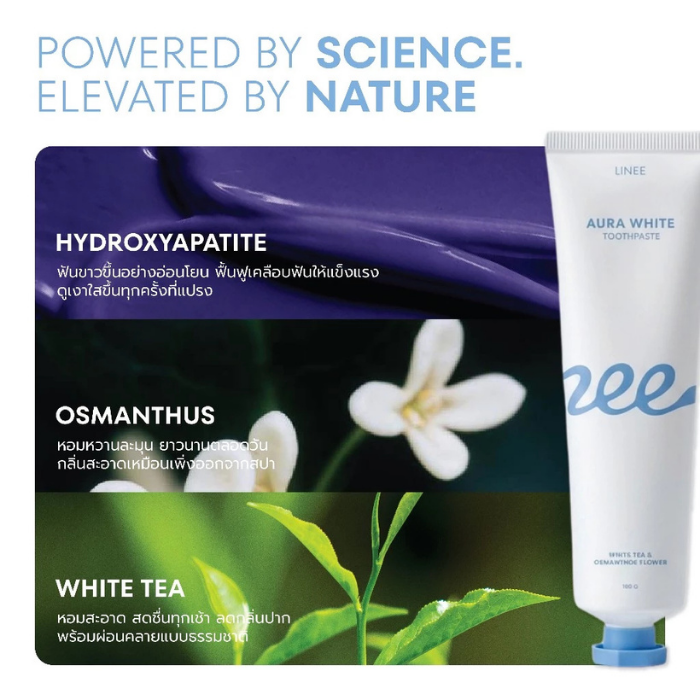 ยาสีฟันฟอกฟันขาว Linee Aura White Toothpaste