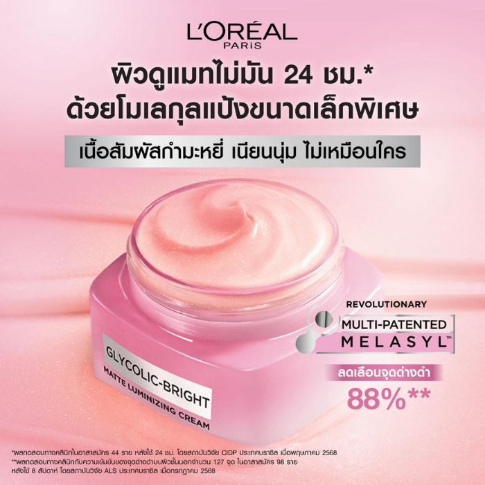 ครีมบำรุงผิวหน้า L'Oréal Paris Glycolic Bright Matte Luminizing Cream