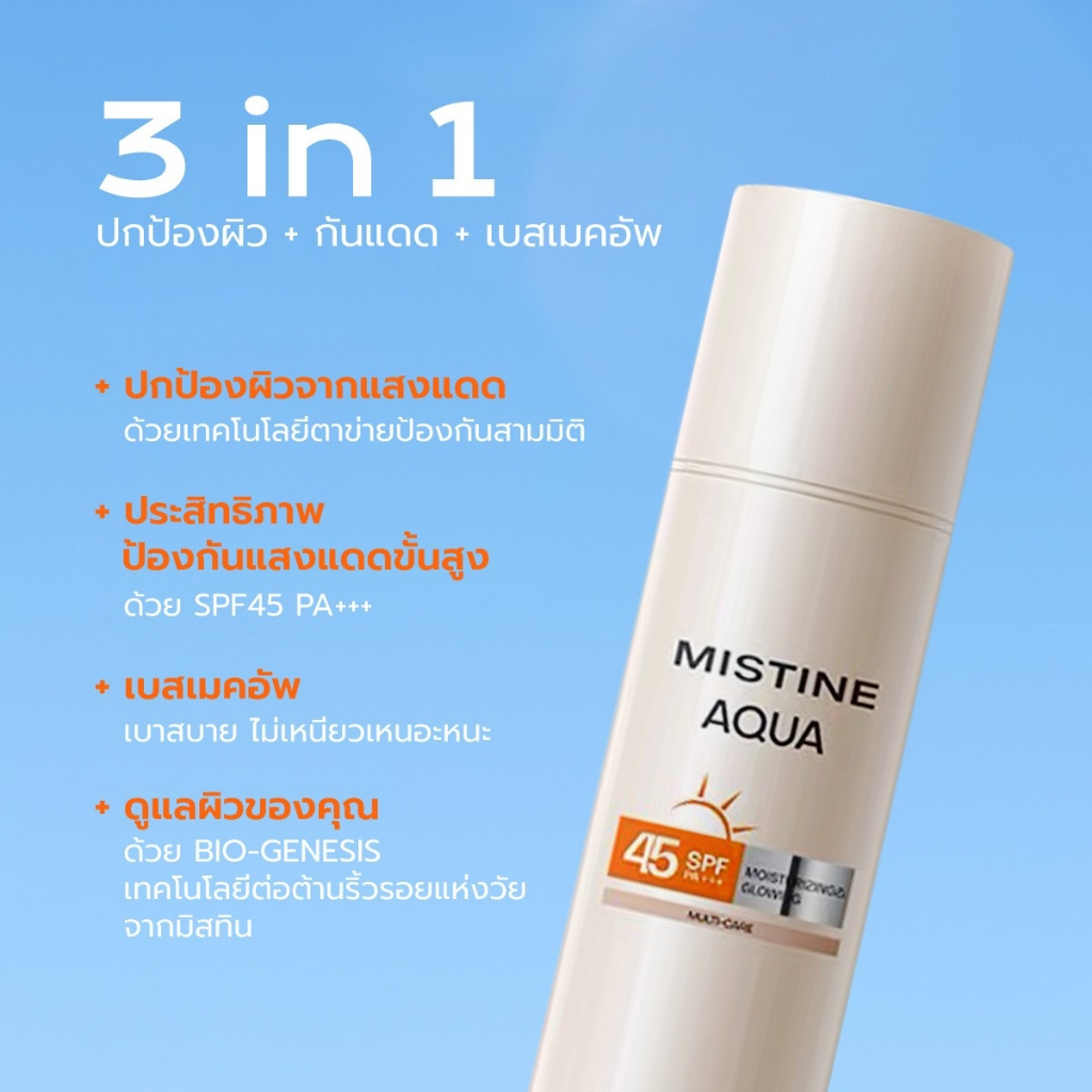 ครีมกันแดด MISTINE Aqua Base Ultra Protection Moisturizing & Glowing Primer Sunscreen SPF45 PA+++