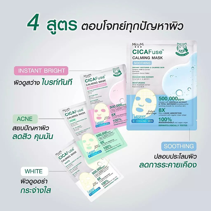 แผ่นมาส์กหน้า MizuMi CICAFuse Calming Mask