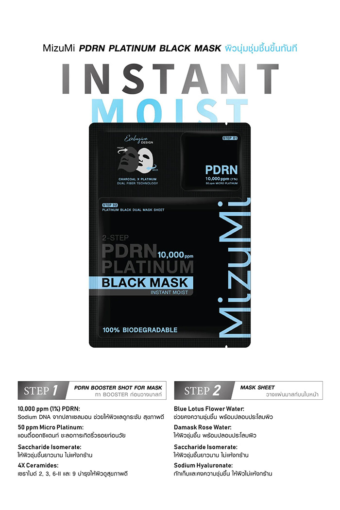 แผ่นมาส์กหน้า MizuMi PDRN Platinum Black Mask แผ่นมาส์กหน้า MizuMi PDRN Platinum Black Mask